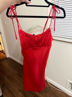 Cotton Candy Red Satin Tie-Shoulder Mini Dress